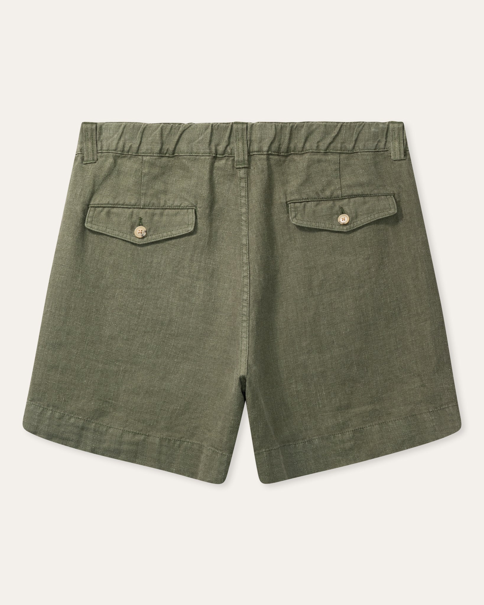 mens green linen fatigue shorts back view