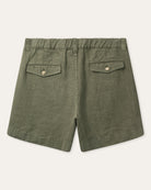 mens green linen fatigue shorts back view