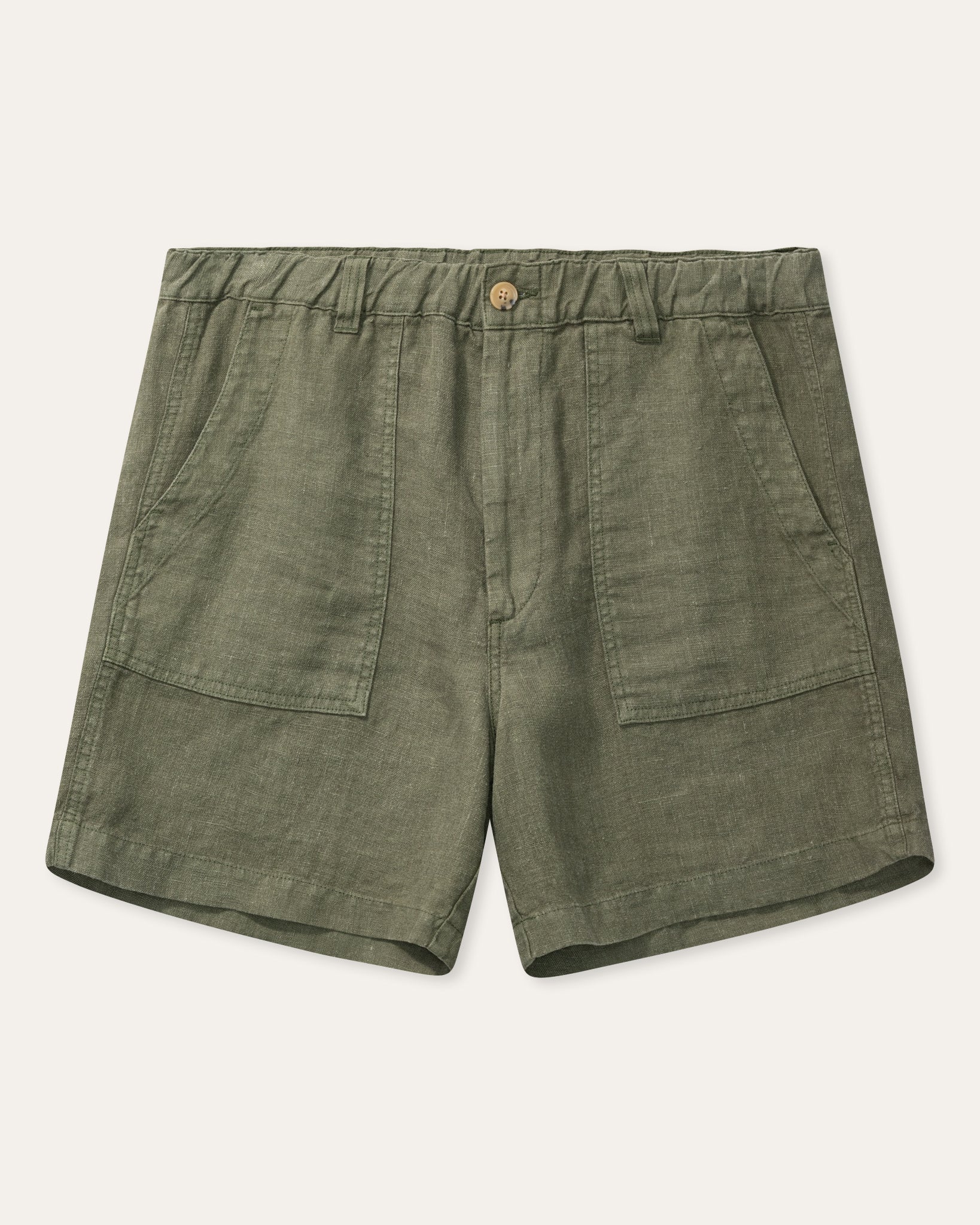 mens green linen fatigue shorts