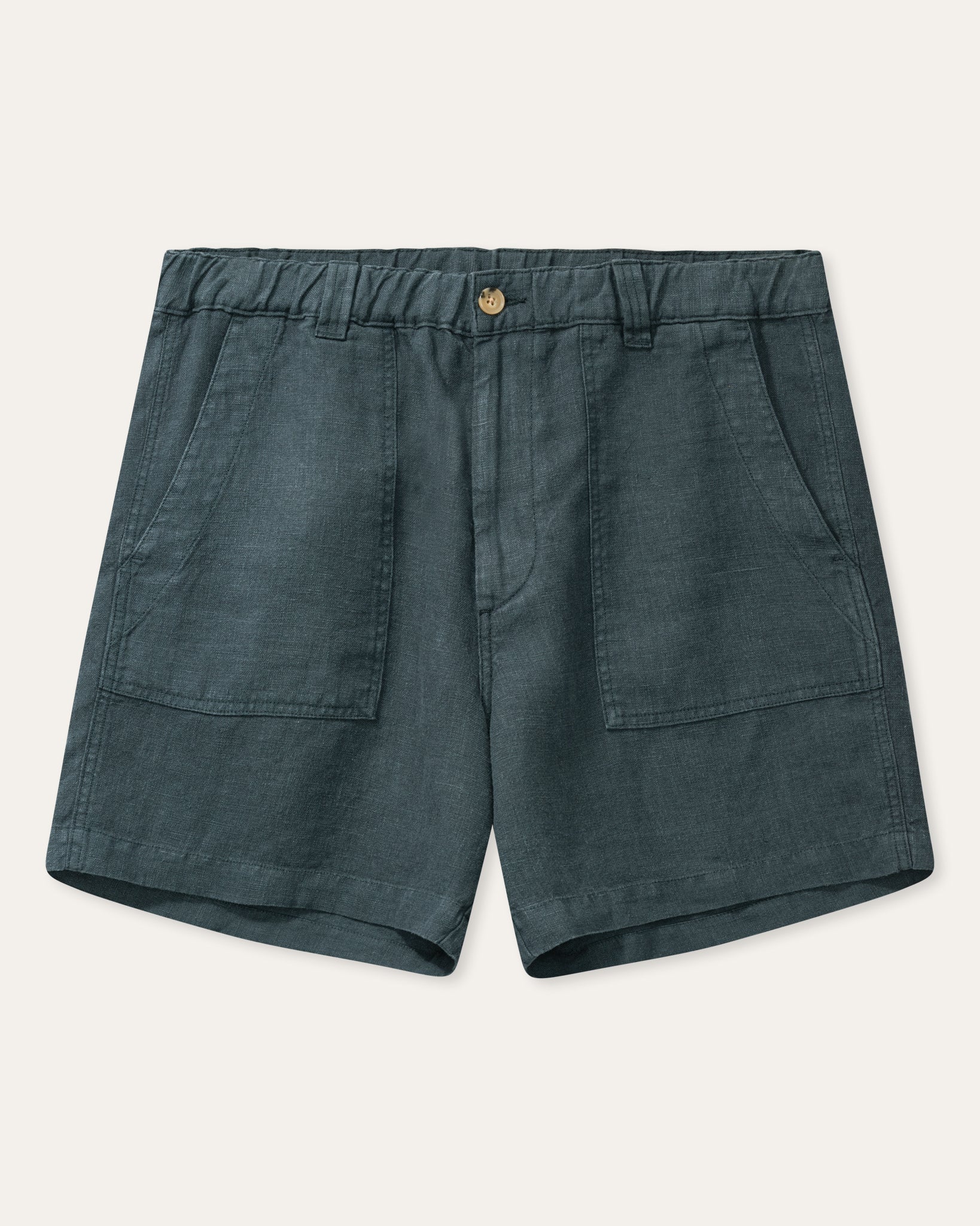 mens linen fatigue shorts dark blue