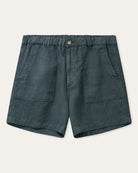 mens linen fatigue shorts dark blue